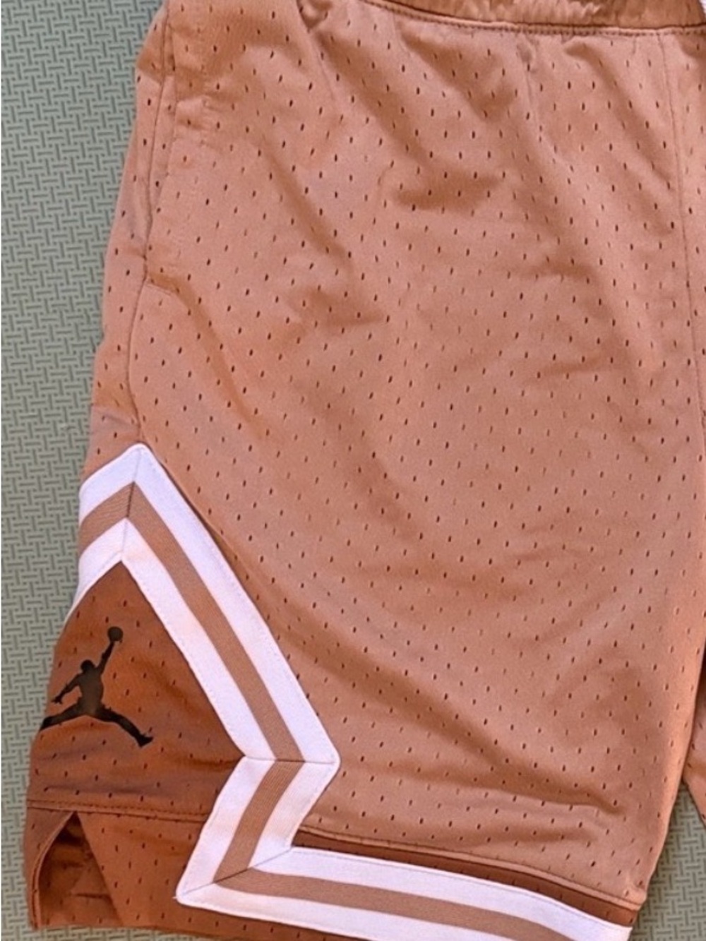 Jordan Tan Mesh Basketball Shorts with White Chevron Trim